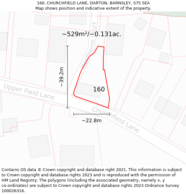 160, CHURCHFIELD LANE, DARTON, BARNSLEY, S75 5EA: Plot and title map