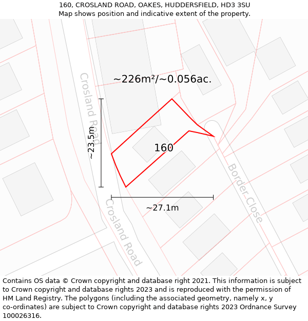 160, CROSLAND ROAD, OAKES, HUDDERSFIELD, HD3 3SU: Plot and title map