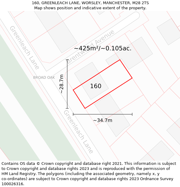 160, GREENLEACH LANE, WORSLEY, MANCHESTER, M28 2TS: Plot and title map