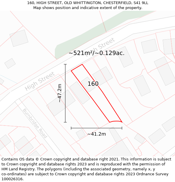 160, HIGH STREET, OLD WHITTINGTON, CHESTERFIELD, S41 9LL: Plot and title map