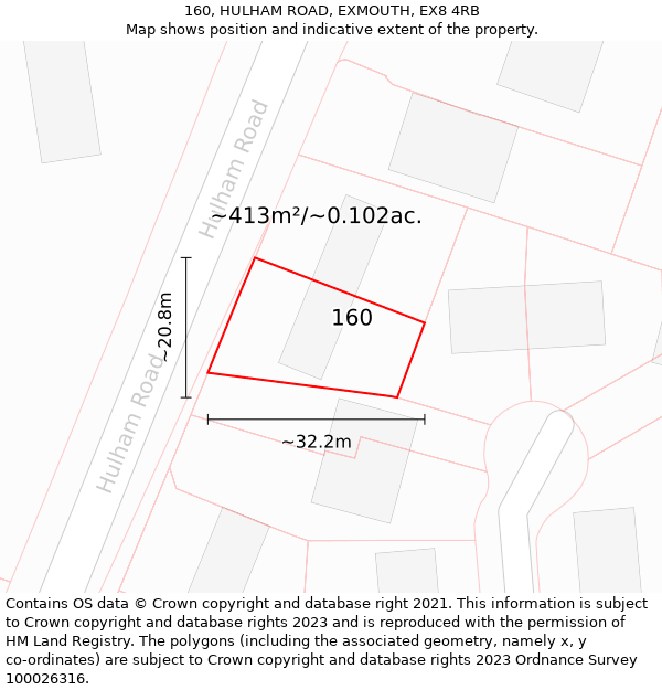 160, HULHAM ROAD, EXMOUTH, EX8 4RB: Plot and title map