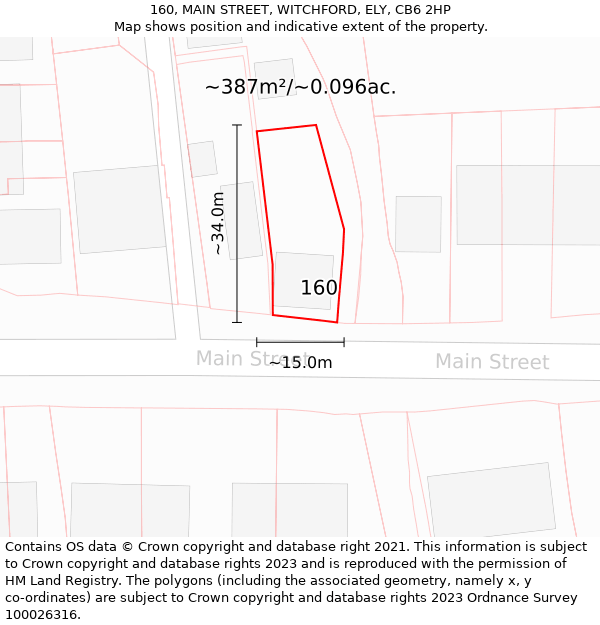 160, MAIN STREET, WITCHFORD, ELY, CB6 2HP: Plot and title map