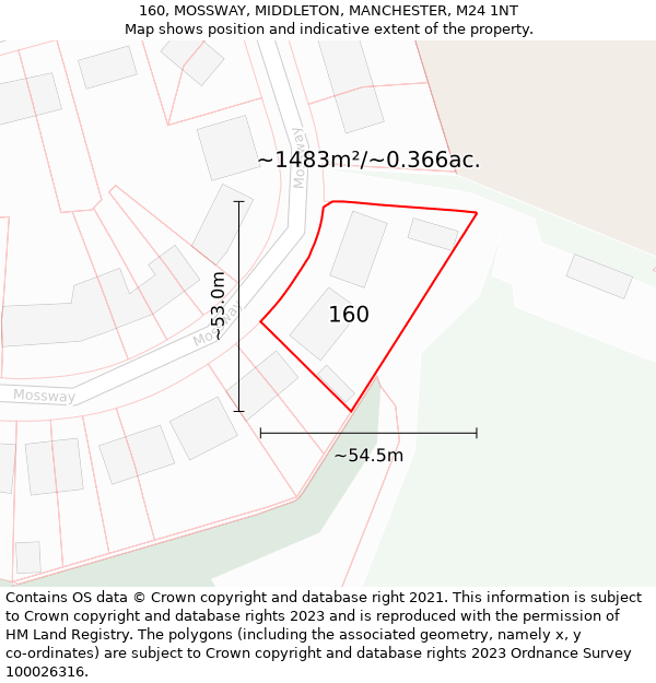 160, MOSSWAY, MIDDLETON, MANCHESTER, M24 1NT: Plot and title map