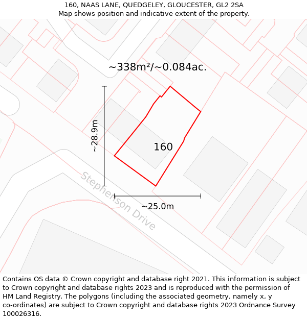 160, NAAS LANE, QUEDGELEY, GLOUCESTER, GL2 2SA: Plot and title map