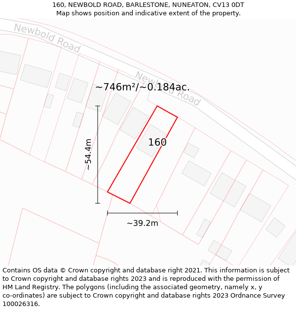 160, NEWBOLD ROAD, BARLESTONE, NUNEATON, CV13 0DT: Plot and title map