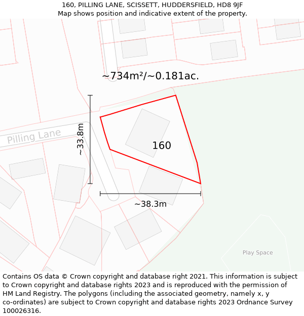 160, PILLING LANE, SCISSETT, HUDDERSFIELD, HD8 9JF: Plot and title map