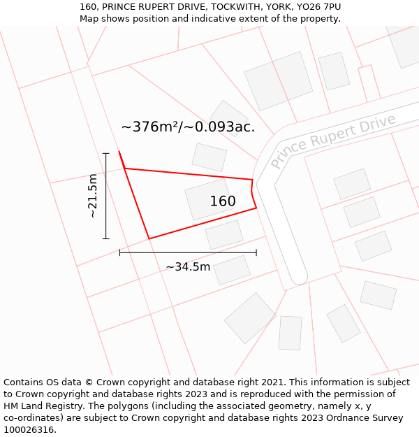 160, PRINCE RUPERT DRIVE, TOCKWITH, YORK, YO26 7PU: Plot and title map