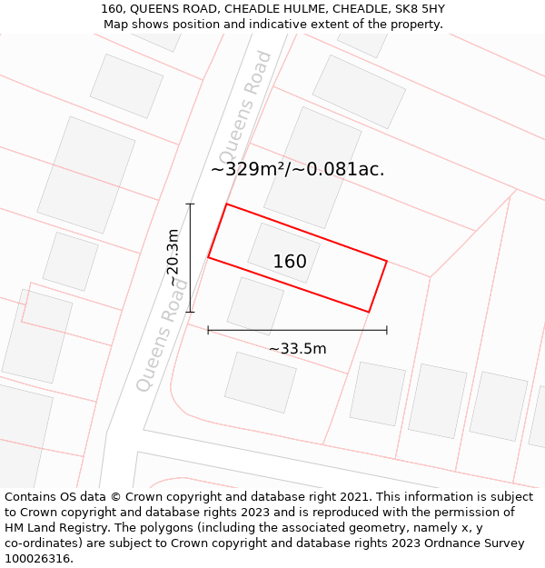 160, QUEENS ROAD, CHEADLE HULME, CHEADLE, SK8 5HY: Plot and title map