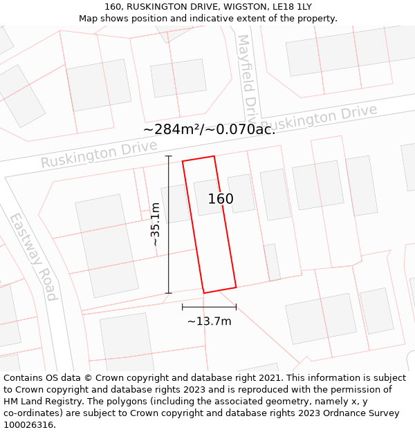 160, RUSKINGTON DRIVE, WIGSTON, LE18 1LY: Plot and title map