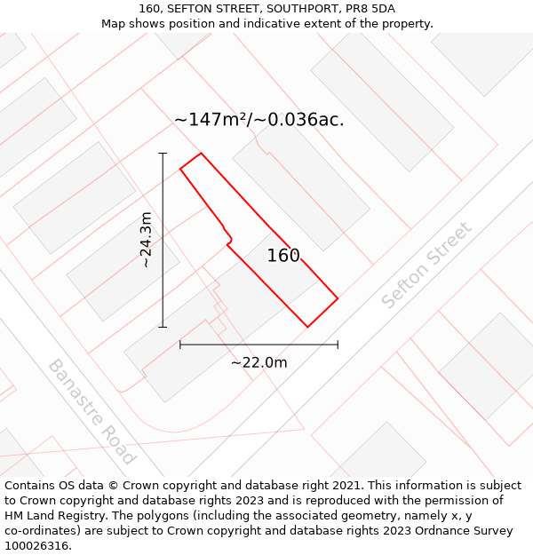 160, SEFTON STREET, SOUTHPORT, PR8 5DA: Plot and title map