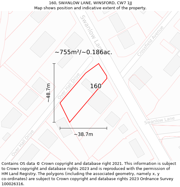 160, SWANLOW LANE, WINSFORD, CW7 1JJ: Plot and title map