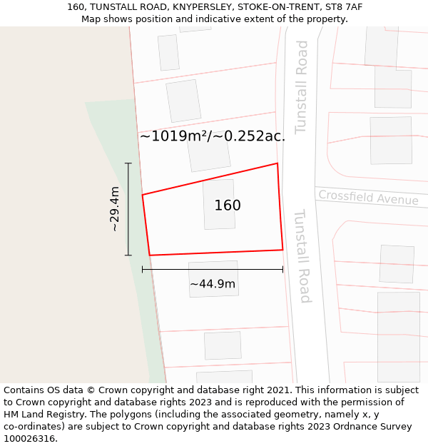160, TUNSTALL ROAD, KNYPERSLEY, STOKE-ON-TRENT, ST8 7AF: Plot and title map