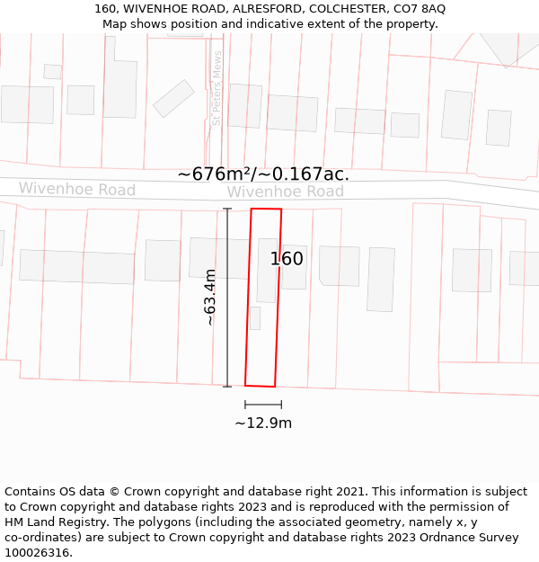 160, WIVENHOE ROAD, ALRESFORD, COLCHESTER, CO7 8AQ: Plot and title map