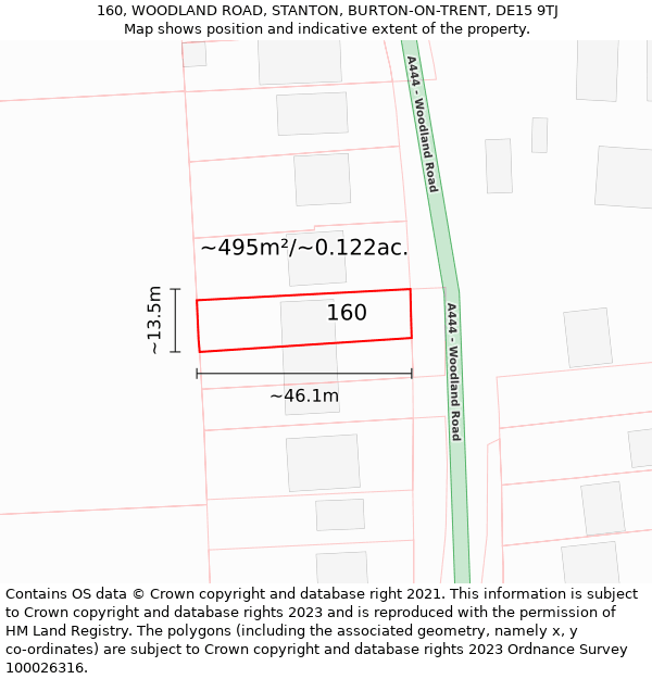 160, WOODLAND ROAD, STANTON, BURTON-ON-TRENT, DE15 9TJ: Plot and title map