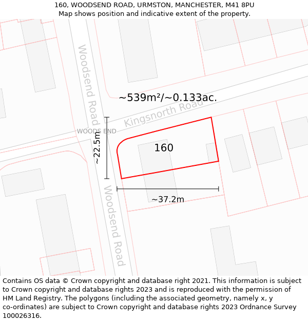 160, WOODSEND ROAD, URMSTON, MANCHESTER, M41 8PU: Plot and title map