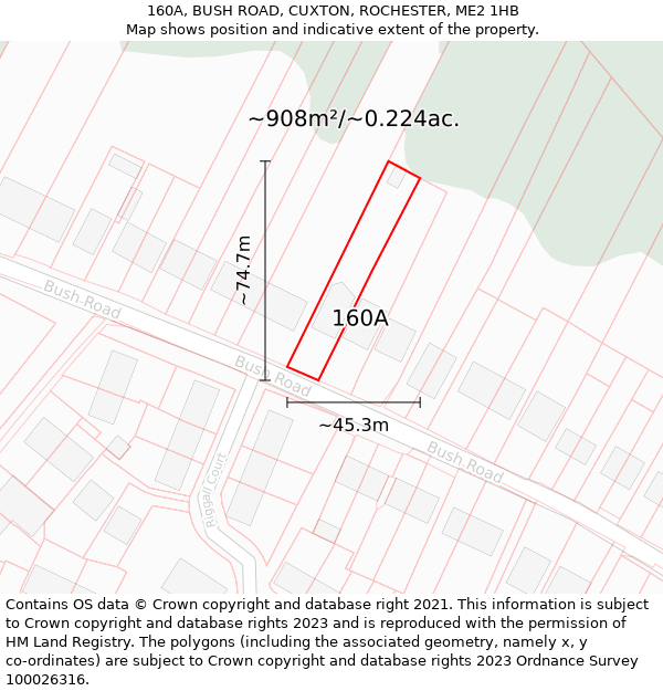 160A, BUSH ROAD, CUXTON, ROCHESTER, ME2 1HB: Plot and title map