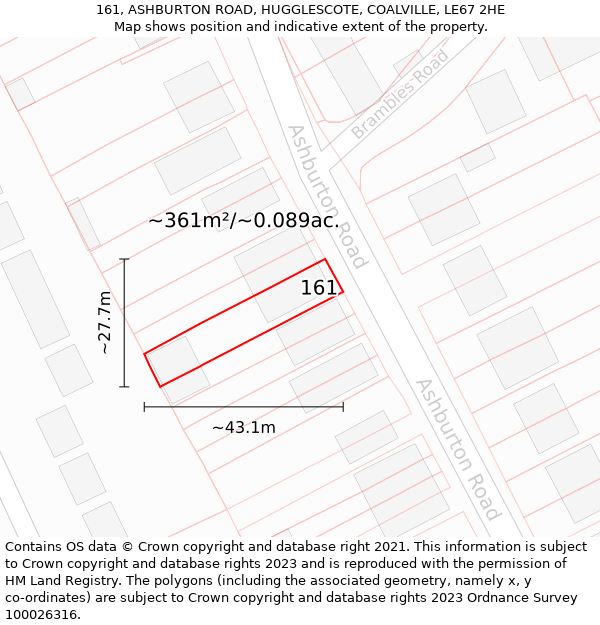 161, ASHBURTON ROAD, HUGGLESCOTE, COALVILLE, LE67 2HE: Plot and title map