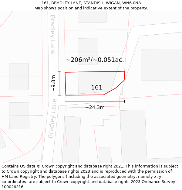 161, BRADLEY LANE, STANDISH, WIGAN, WN6 0NA: Plot and title map