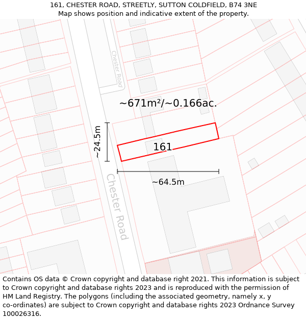 161, CHESTER ROAD, STREETLY, SUTTON COLDFIELD, B74 3NE: Plot and title map