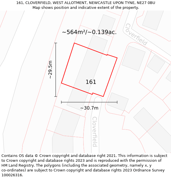 161, CLOVERFIELD, WEST ALLOTMENT, NEWCASTLE UPON TYNE, NE27 0BU: Plot and title map