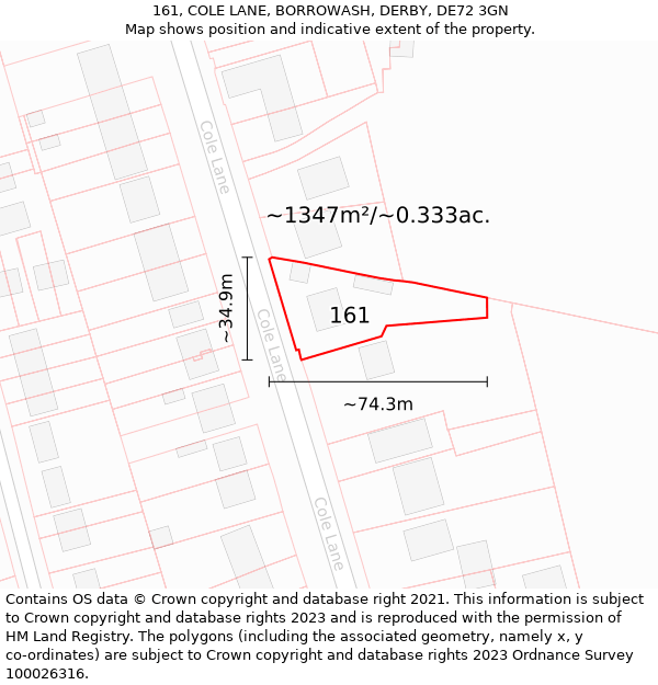 161, COLE LANE, BORROWASH, DERBY, DE72 3GN: Plot and title map