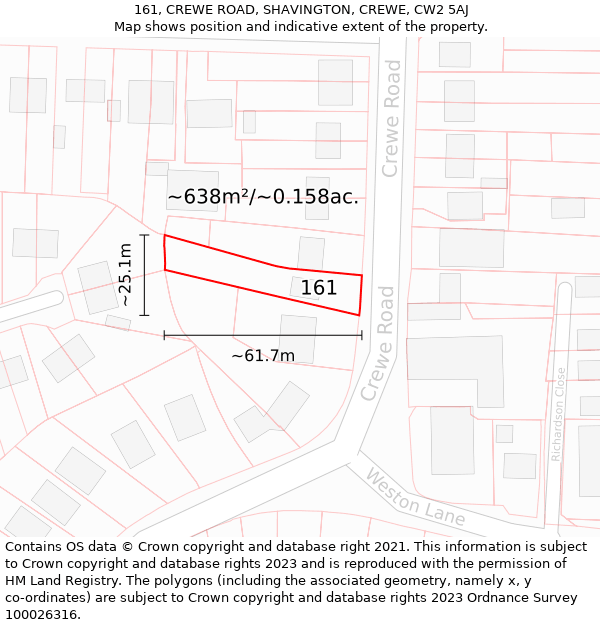 161, CREWE ROAD, SHAVINGTON, CREWE, CW2 5AJ: Plot and title map