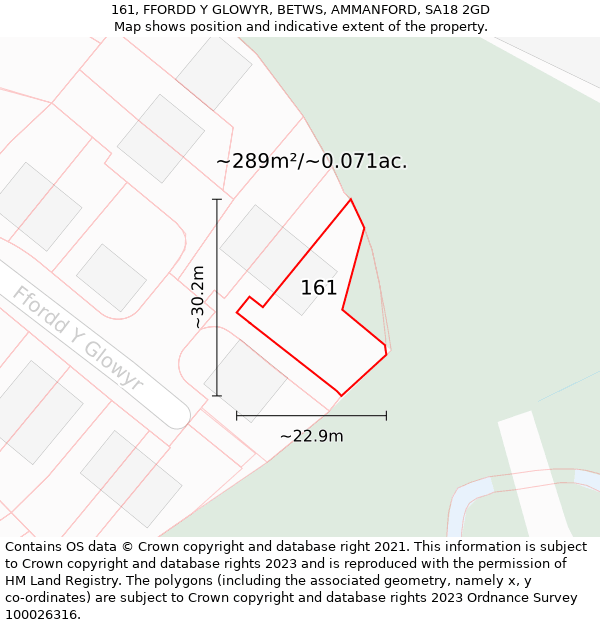 161, FFORDD Y GLOWYR, BETWS, AMMANFORD, SA18 2GD: Plot and title map