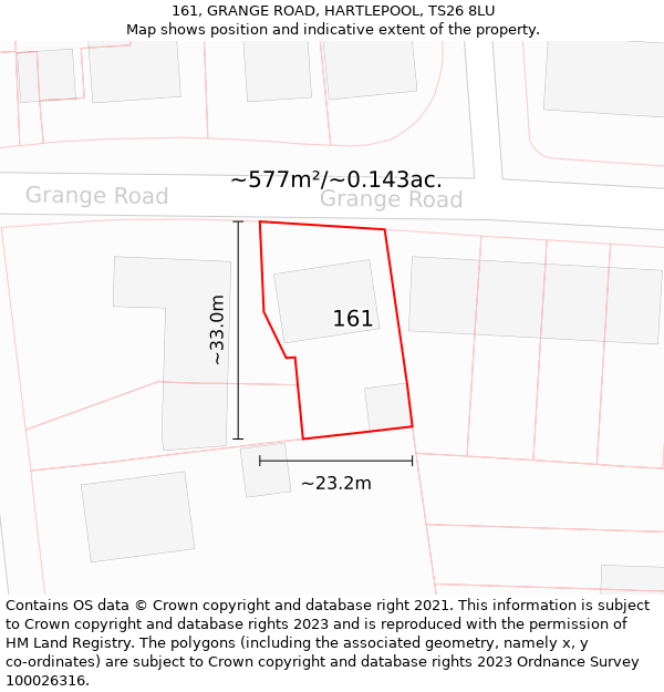 161, GRANGE ROAD, HARTLEPOOL, TS26 8LU: Plot and title map