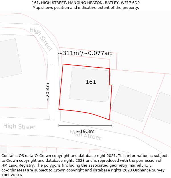 161, HIGH STREET, HANGING HEATON, BATLEY, WF17 6DP: Plot and title map