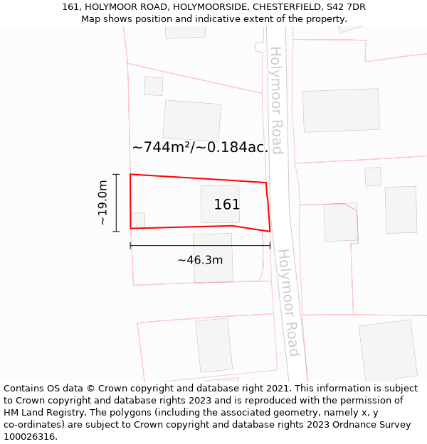 161, HOLYMOOR ROAD, HOLYMOORSIDE, CHESTERFIELD, S42 7DR: Plot and title map