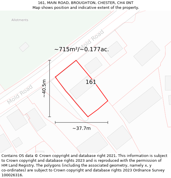 161, MAIN ROAD, BROUGHTON, CHESTER, CH4 0NT: Plot and title map