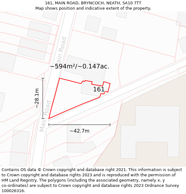 161, MAIN ROAD, BRYNCOCH, NEATH, SA10 7TT: Plot and title map