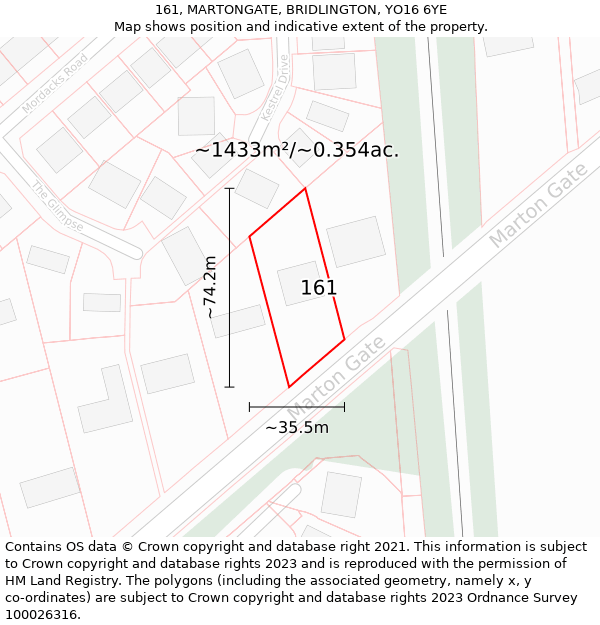 161, MARTONGATE, BRIDLINGTON, YO16 6YE: Plot and title map