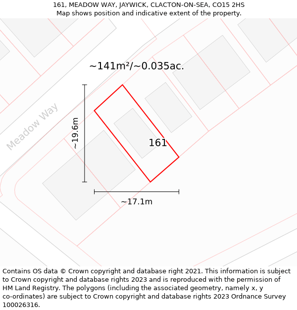 161, MEADOW WAY, JAYWICK, CLACTON-ON-SEA, CO15 2HS: Plot and title map