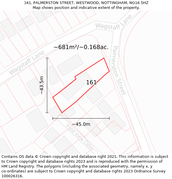 161, PALMERSTON STREET, WESTWOOD, NOTTINGHAM, NG16 5HZ: Plot and title map