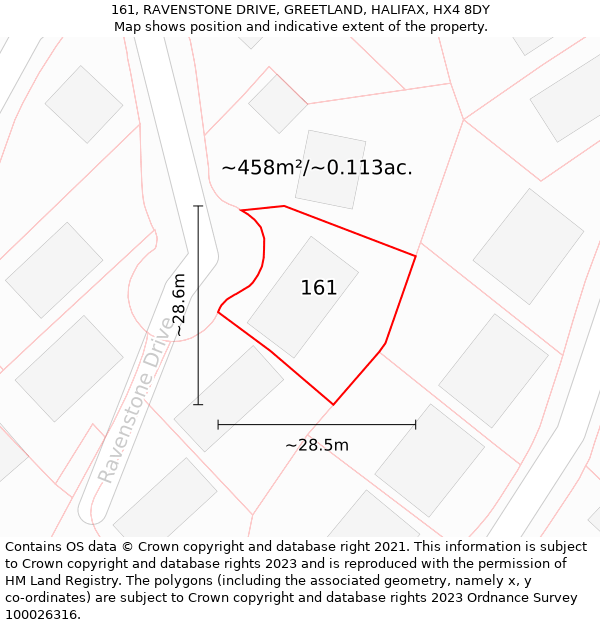 161, RAVENSTONE DRIVE, GREETLAND, HALIFAX, HX4 8DY: Plot and title map