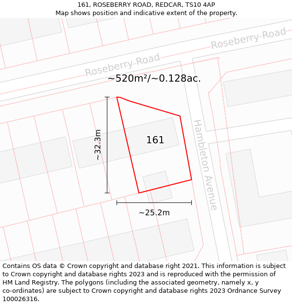 161, ROSEBERRY ROAD, REDCAR, TS10 4AP: Plot and title map