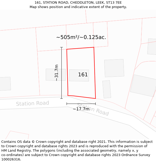 161, STATION ROAD, CHEDDLETON, LEEK, ST13 7EE: Plot and title map