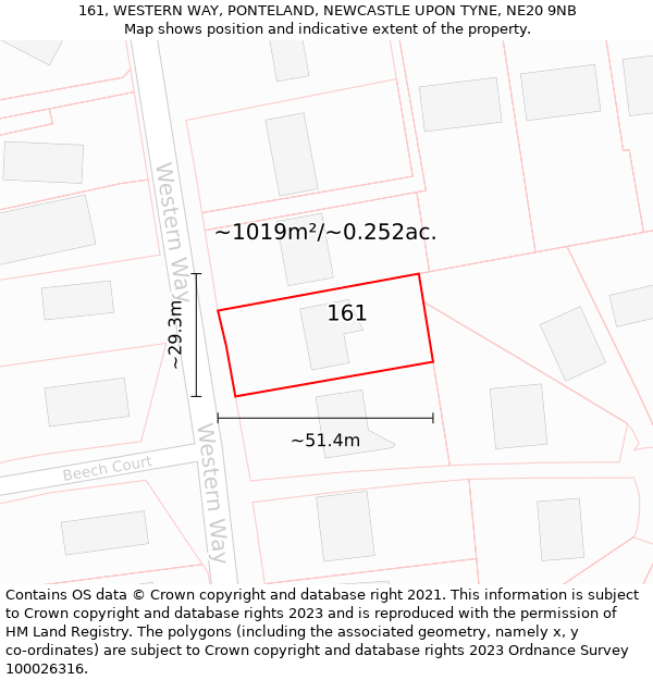 161, WESTERN WAY, PONTELAND, NEWCASTLE UPON TYNE, NE20 9NB: Plot and title map