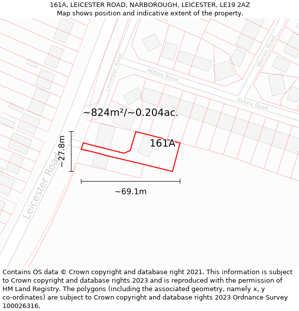 161A, LEICESTER ROAD, NARBOROUGH, LEICESTER, LE19 2AZ: Plot and title map