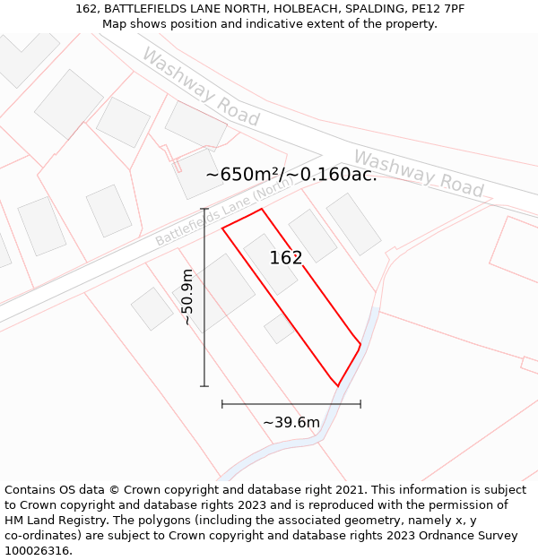 162, BATTLEFIELDS LANE NORTH, HOLBEACH, SPALDING, PE12 7PF: Plot and title map