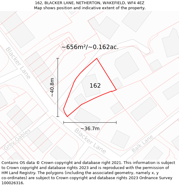 162, BLACKER LANE, NETHERTON, WAKEFIELD, WF4 4EZ: Plot and title map