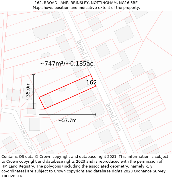 162, BROAD LANE, BRINSLEY, NOTTINGHAM, NG16 5BE: Plot and title map