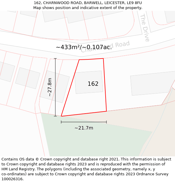 162, CHARNWOOD ROAD, BARWELL, LEICESTER, LE9 8FU: Plot and title map