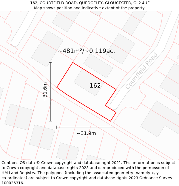 162, COURTFIELD ROAD, QUEDGELEY, GLOUCESTER, GL2 4UF: Plot and title map