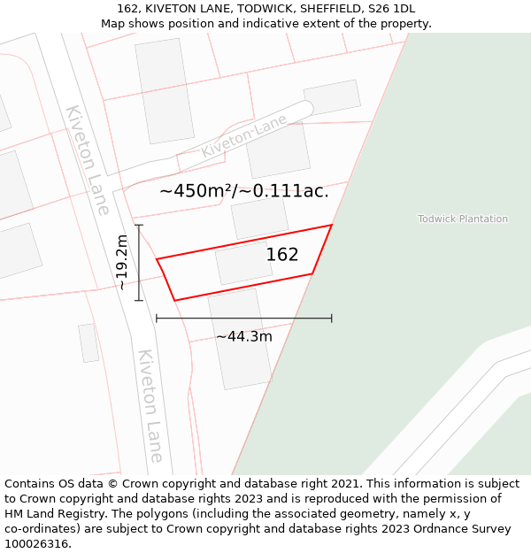 162, KIVETON LANE, TODWICK, SHEFFIELD, S26 1DL: Plot and title map