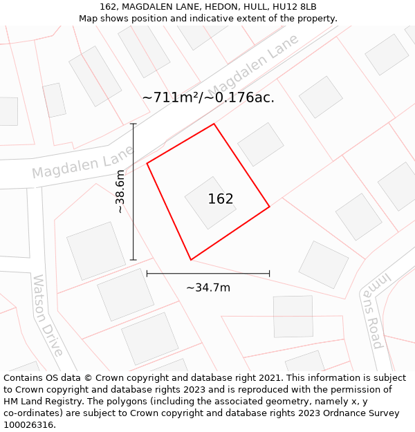 162, MAGDALEN LANE, HEDON, HULL, HU12 8LB: Plot and title map