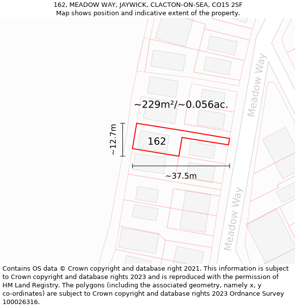 162, MEADOW WAY, JAYWICK, CLACTON-ON-SEA, CO15 2SF: Plot and title map