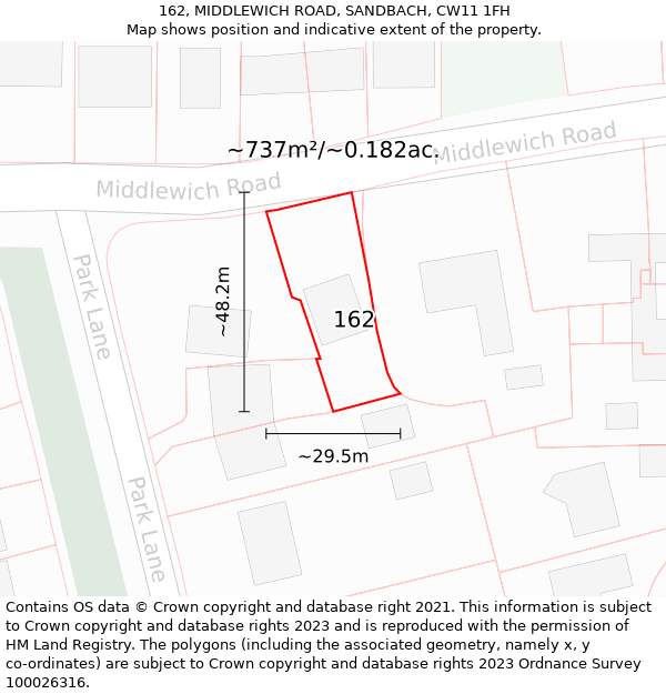 162, MIDDLEWICH ROAD, SANDBACH, CW11 1FH: Plot and title map