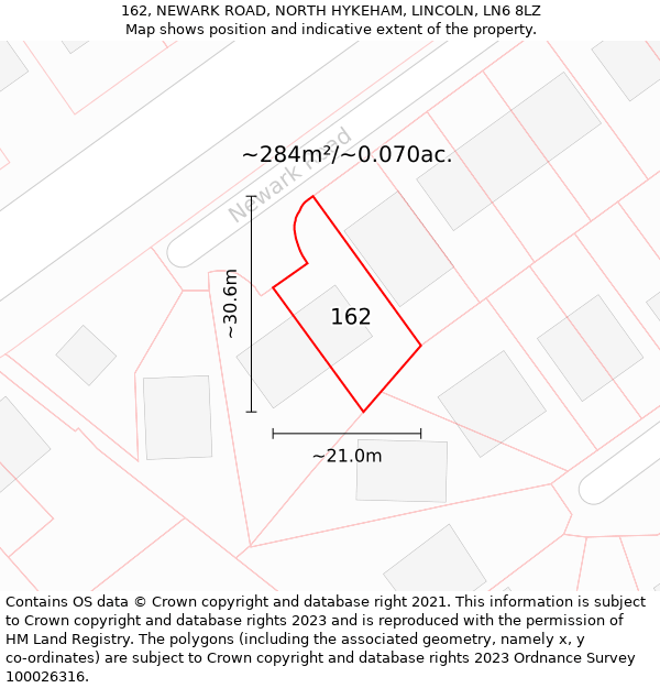 162, NEWARK ROAD, NORTH HYKEHAM, LINCOLN, LN6 8LZ: Plot and title map